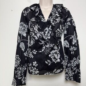 Oscar Women Tie Waist‎ Whimsigoth Top Large Floral Long Sleeve Royalcore Fairy